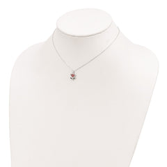 Sterling Silver Polished Red & Green Enameled Flower Children's Necklace