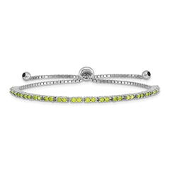 Sterling Silver Rhod-plated August Lime CZ Adjustable Bracelet