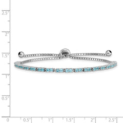 Sterling Silver Rhod-plated December Lt Blue CZ Adjustable Bracelet