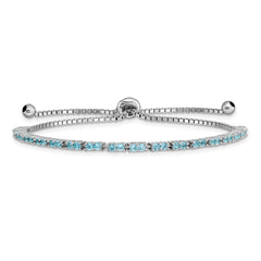 Sterling Silver Rhod-plated December Lt Blue CZ Adjustable Bracelet