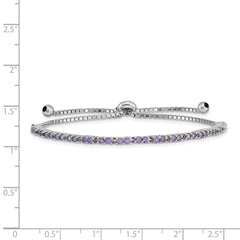 Sterling Silver Rhod-plated February Purple CZ Adjustable Bracelet