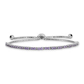 Sterling Silver Rhod-plated February Purple CZ Adjustable Bracelet