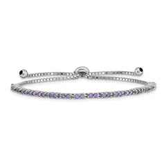 Sterling Silver Rhod-plated February Purple CZ Adjustable Bracelet