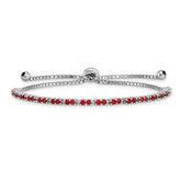 Sterling Silver Rhodium Plated July Red CZ Adjustable Bracelet