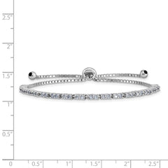 Sterling Silver Rhod-plated June Lavender CZ Adjustable Bracelet