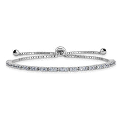 Sterling Silver Rhod-plated June Lavender CZ Adjustable Bracelet