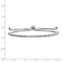 Sterling Silver Rhod-plated March Light Blue CZ Adjustable Bracelet
