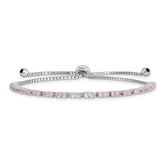 Sterling Silver Rhodium Plated October Pink CZ Adjustable Bracelet