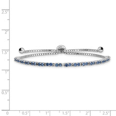 Sterling Silver Rhod-plated September Blue CZ Adjustable Bracelet