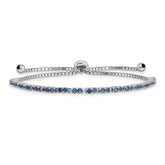 Sterling Silver Rhod-plated September Blue CZ Adjustable Bracelet