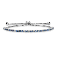Sterling Silver Rhod-plated September Blue CZ Adjustable Bracelet