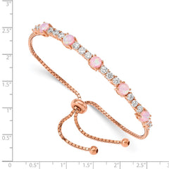 Sterling Silver Rose-tone Created Opal and CZ Adjustable Bracelet