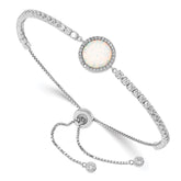Sterling Silver RH-plated Created Opal and CZ Adjustable Bracelet