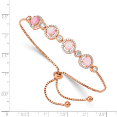 Sterling Silver Rose-tone Created Opal and CZ Adjustable Bracelet - 2