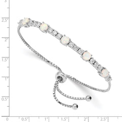 Sterling Silver RH-plated Created Opal and CZ Adjustable Bracelet - 2