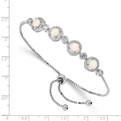 Sterling Silver RH-plated Created Opal and CZ Adjustable Bracelet - 3