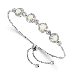 Sterling Silver RH-plated Created Opal and CZ Adjustable Bracelet - 3