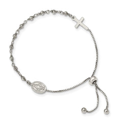 Sterling Silver Miraculous Medal Adjustable Bracelet