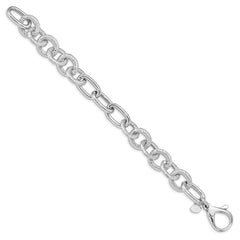 Sterling Silver Rhodium Plated Polished Textured Fancy Link Bracelet - 2