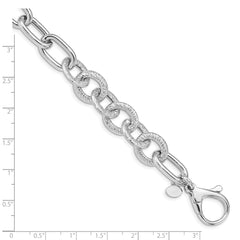 Sterling Silver Rhodium Plated Polished Textured Fancy Link Bracelet - 2
