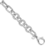 Sterling Silver Rhodium Plated Polished Textured Fancy Link Bracelet - 2