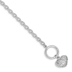 Sterling Silver Polished Heart Bracelet - 6