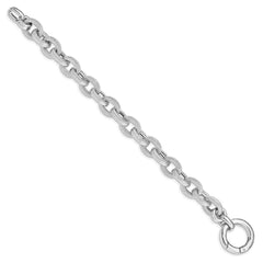 Sterling Silver Rhodium Plated Polished Striped Link Bracelet