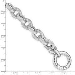 Sterling Silver Rhodium Plated Polished Striped Link Bracelet