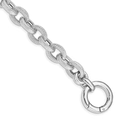 Sterling Silver Rhodium Plated Polished Striped Link Bracelet