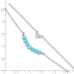 Sterling Silver CZ and Blue Glass Beads w/ 1in ext. Bracelet