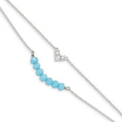 Sterling Silver CZ and Blue Glass Beads w/ 1in ext. Bracelet