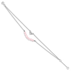 Sterling Silver CZ and Pink Glass Beads w/ 1in ext. Bracelet