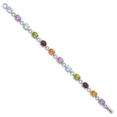 Sterling Silver Rhodium-plated Oval Multi-gemstone Bracelet - 2