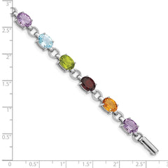 Sterling Silver Rhodium-plated Oval Multi-gemstone Bracelet - 2
