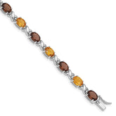 Sterling Silver Rhod-pltd Smoky Quartz/Citrine/Wh.Topaz Bracelet