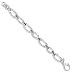 Sterling Silver Rhodium Plated Polished Link Bracelet - 3