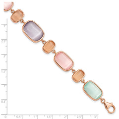 Sterling Silver Rose-tone and Created Cats Eye w/ 1in ext. Bracelet