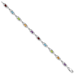 Sterling Silver Rhod-plat Amethyst Topaz Peridot Citrine Garnet Bracelet
