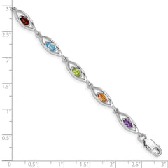 Sterling Silver Rhod-plat Amethyst Topaz Peridot Citrine Garnet Bracelet