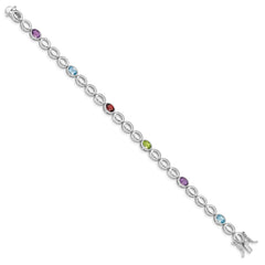 Sterling Silver Rhod-plat Amethyst Blue Topaz Garnet Peridot Bracelet