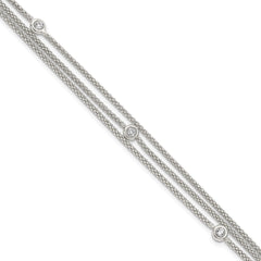 Sterling Silver Polished Multi Strand CZ Bracelet