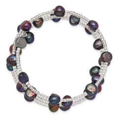 7-8mm Black Baroque Freshwater Cultured Pearl and Glass Beaded Wrap Bracelet