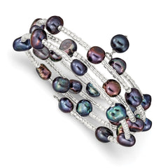 7-8mm Black Baroque Freshwater Cultured Pearl and Glass Beaded Wrap Bracelet