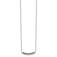 Sterling Silver Rhodium plated Amethyst Bar w/2in ext Necklace