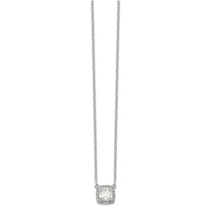 Sterling Silver Rhodium-plated Square CZ Halo w/1in ext Necklace
