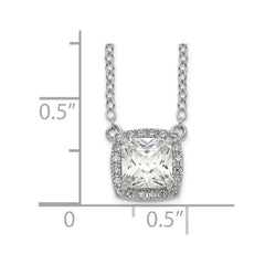 Sterling Silver Rhodium-plated Square CZ Halo w/1in ext Necklace