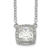 Sterling Silver Rhodium-plated Square CZ Halo w/1in ext Necklace