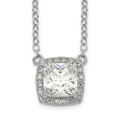 Sterling Silver Rhodium-plated Square CZ Halo w/1in ext Necklace