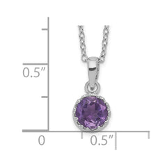 Sterling Silver Rhodium-plated 7mm Round Amethyst Necklace