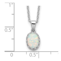 Sterling Silver Rhodium-plated Polish Oval Created Opal Necklace